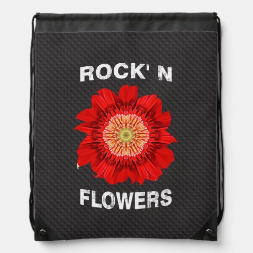 Rock N Flowers _ Abstract flower red and yellow Drawstring Bag