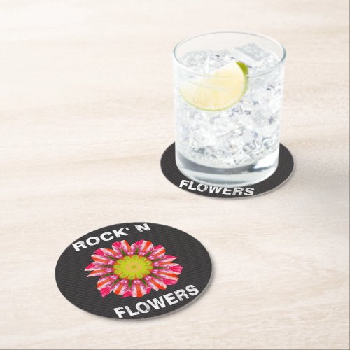 Rock N flowers _ Rock Wild Flower Round Paper Coaster