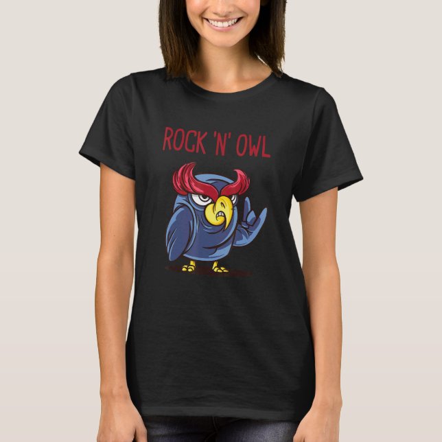 Rock N Owl   Devil Horns  Rock And Roll  Heavy Met T-Shirt (Front)