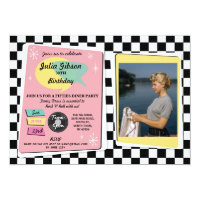 Rock N Roll 1950s Birthday Pink Retro Photo Invite