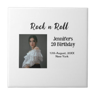 Rock n roll 20th birthday girl photo elegant moder ceramic tile