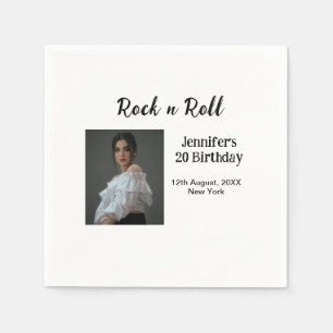 Rock n roll 20th birthday girl photo elegant moder napkins