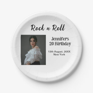 Rock n roll 20th birthday girl photo elegant moder paper plates