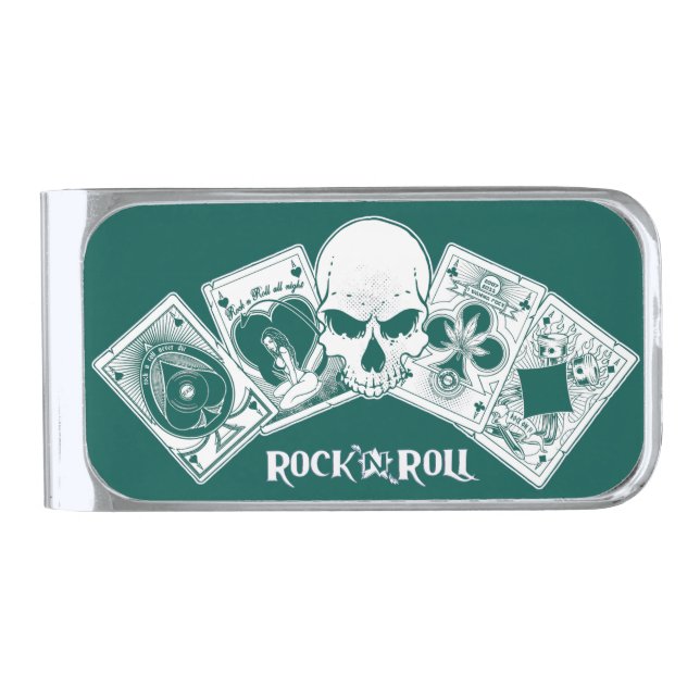 Rock n Roll Aces Silver Finish Money Clip (Front)
