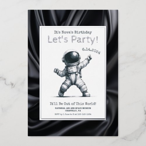 Rock n Roll Baby Astronaut Space Foil Invitation