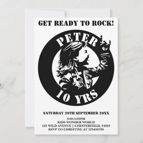 Rock n Roll Boys Birthday Party Invitation Card