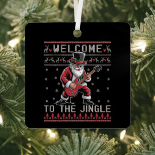 Rock n Roll Christmas Rocker Santa Ugly Christmas  Metal Ornament