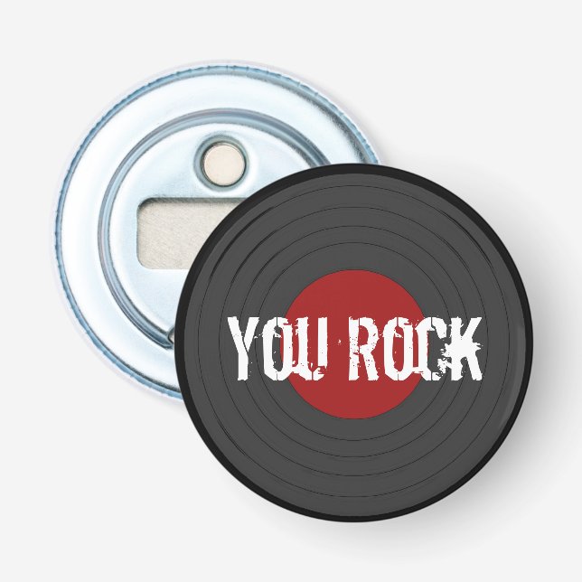 Rock N Roll Classic Round Custom Bottle Opener (Front)