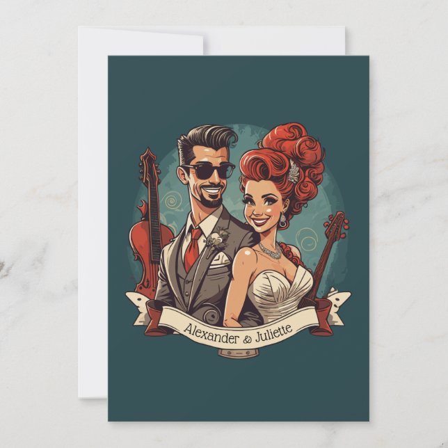 Rock n roll couple wedding invitation (Front)