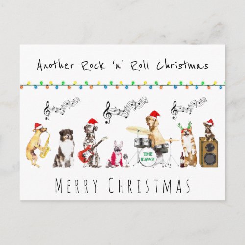 Rock n roll cute musical dog band merry Christmas Postcard