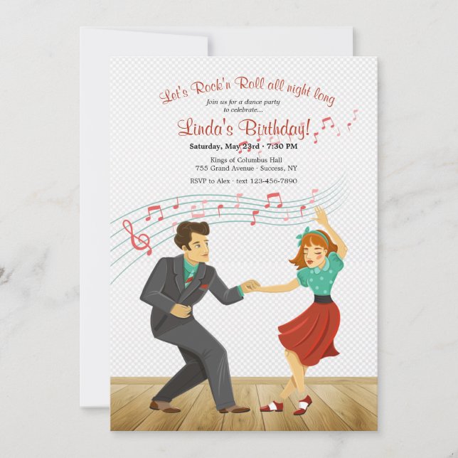 Rock 'n Roll Dance Party Invitation (Front)