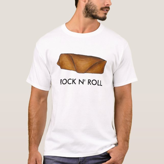 Rock n' Roll Eggroll Chinese Takeout Food Egg Roll T-Shirt (Front)