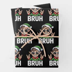 Rock n Roll Elf Bruh Funny Saying Meme Christmas Wrapping Paper Sheets
