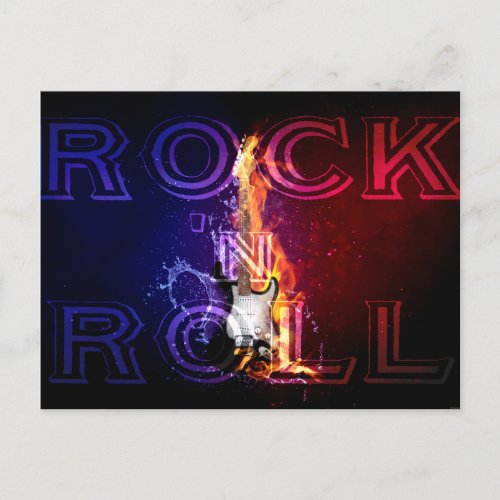 Rock n Roll Fire Flaming Electric Guitar Music Postcard