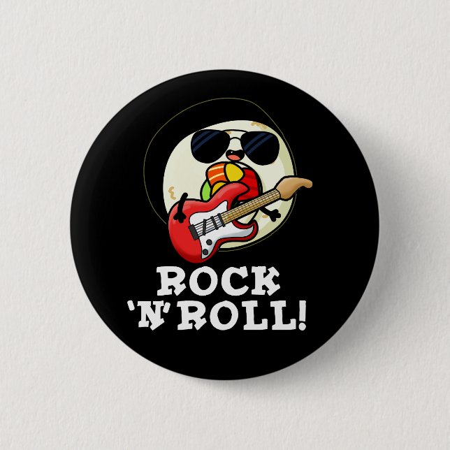 Rock n Roll Funny Sushi Roll Pun Dark BG Button (Front)