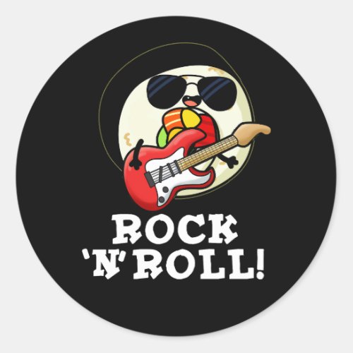 Rock n Roll Funny Sushi Roll Pun Dark BG Classic Round Sticker