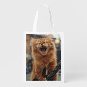 Rock N Roll Ginger Guitar Cat Rockstar Grocery Bag