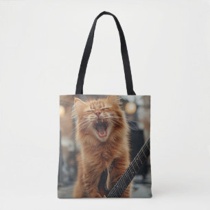 Rock N Roll Ginger Guitar Cat Rockstar Tote Bag
