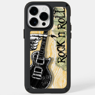 Rock n Roll Guitar Barnwood Typography Retro Hand Speck iPhone 14 Pro Max Case