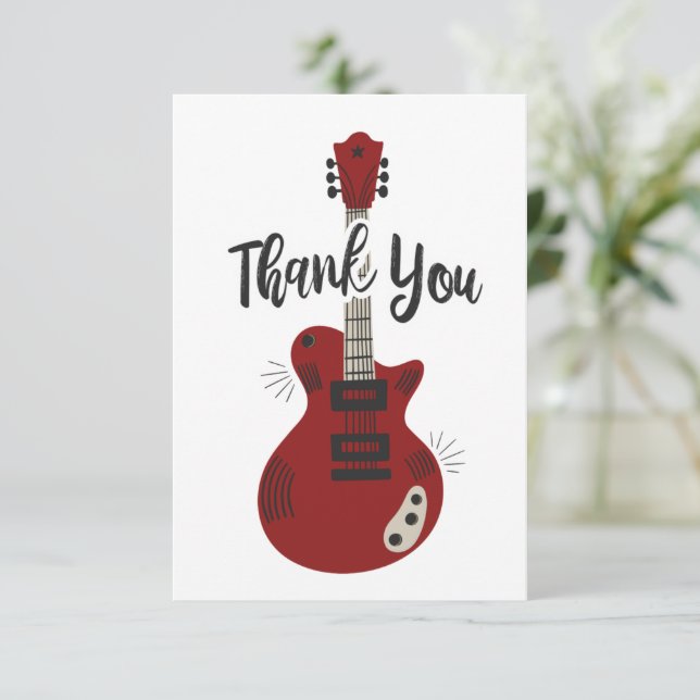 Rock N Roll Guitar Flat Thank You Card | Zazzle