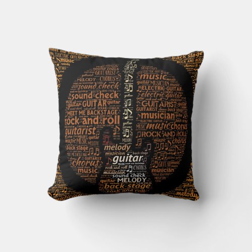 Rock n Roll Guitar Player Word Art Throw Pillow