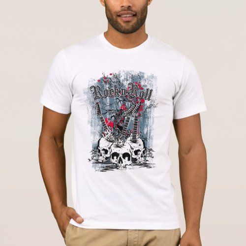 Rock n Roll Guitar Skulls Mens T_Shirt