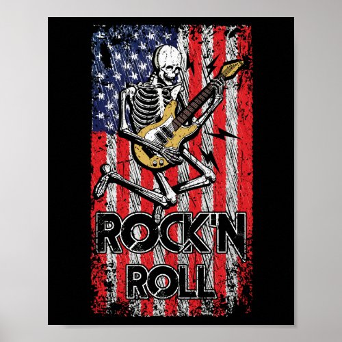 Rock N Roll Guitar USA Flag Vinatge Music Band Poster