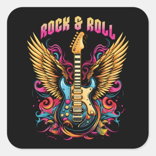 Rock n Roll Guitar wings Square Sticker