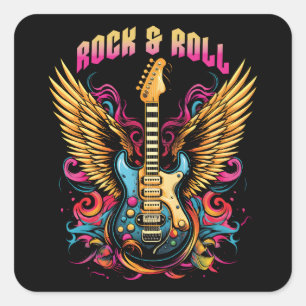 Rock n Roll Guitar wings Square Sticker