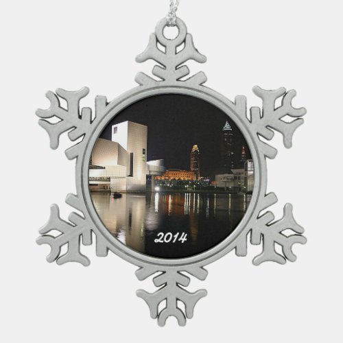 Rock n Roll Hall of Fame Cleveland Snowflake Snowflake Pewter Christmas Ornament