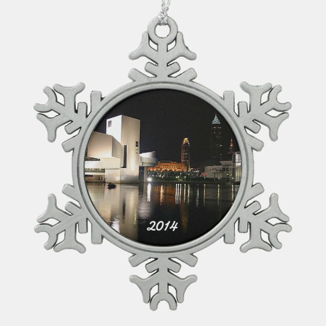Rock n' Roll Hall of Fame, Cleveland Snowflake Snowflake Pewter Christmas Ornament (Front)