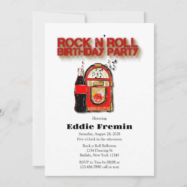 Rock n' Roll Jukebox Birthday Party Invitation (Front)