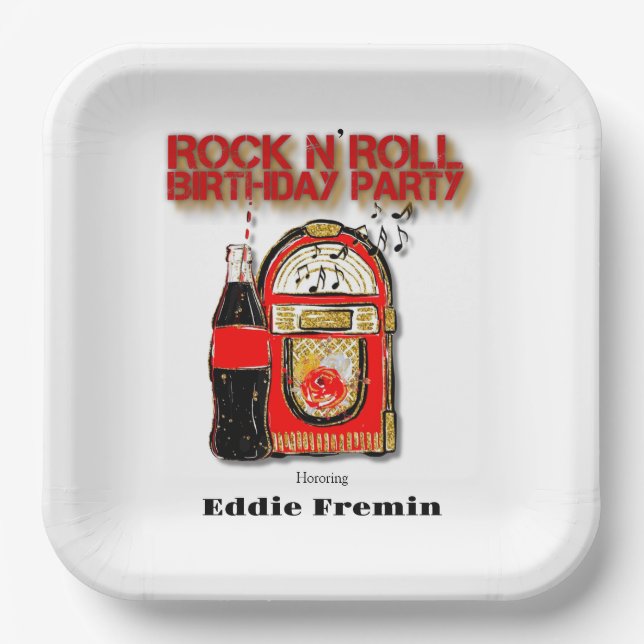 Rock n' Roll Jukebox Birthday Party Paper Plates (Front)