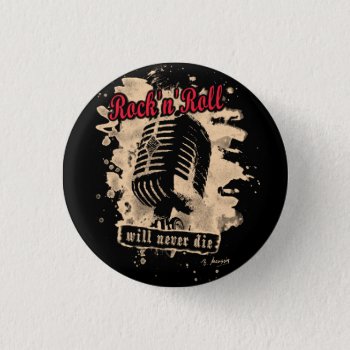 Rock-n-roll Microphone - Red Pinback Button by andersARTshop at Zazzle