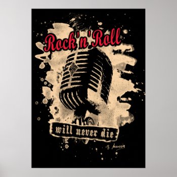Rock-n-roll Microphone - Red Poster by andersARTshop at Zazzle