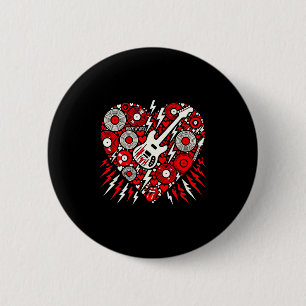 Rock N Roll Music Heart Valentine Rock Music Women Button