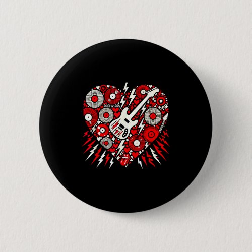 Rock N Roll Music Heart Valentine Rock Music Women Button