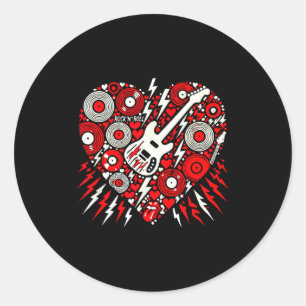 Rock N Roll Music Heart Valentine Rock Music Women Classic Round Sticker