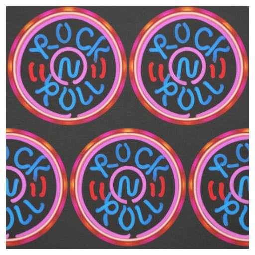 Rock n Roll Music Neon Sign Look Fabric Print