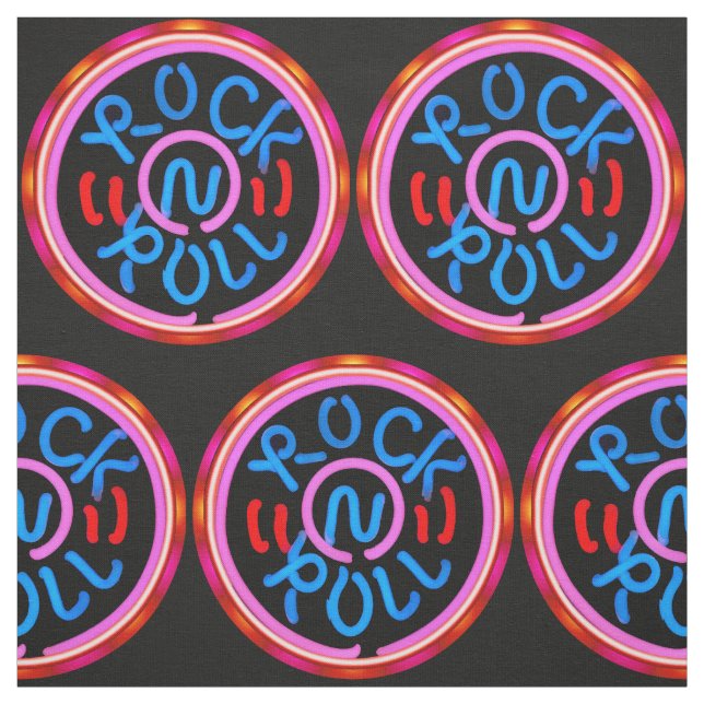 Rock n Roll Music Neon Sign Look Fabric Print (Swatch)