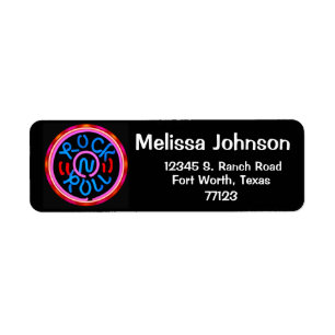 Rock n Roll Music Neon Sign Look Return Address Label