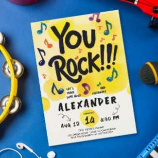 Rock N Roll Music Yellow Watercolor Birthday Party