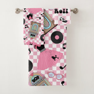 Rock n Roll Pattern Pink Bath Towel Set