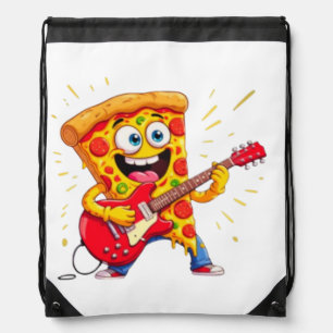**Rock ’n’ Roll Pizza – Funny Guitar-Playing Slice Drawstring Bag