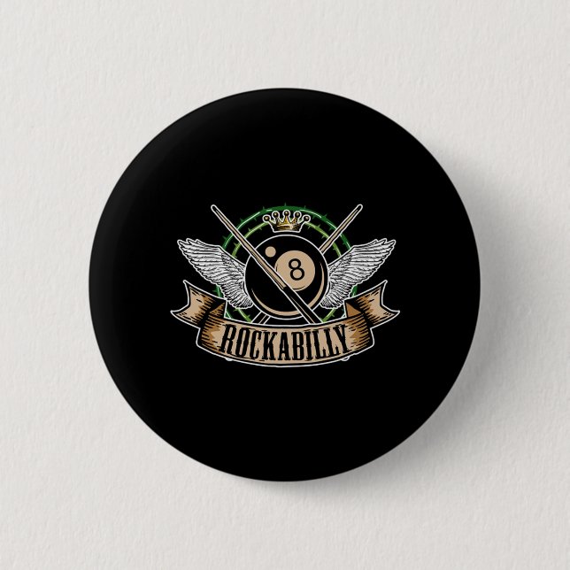 Rock n Roll Pool Billiards 8 Ball Rockabilly Button (Front)