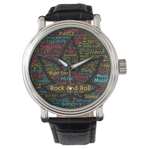 Rock n Roll Pot Leaf Word Art Watch