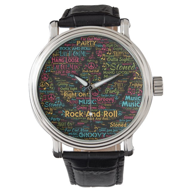 Rock n Roll Pot Leaf Word Art Watch (Front)