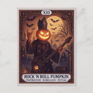 Rock 'N Roll Pumpkin Halloween Tarot Postcard