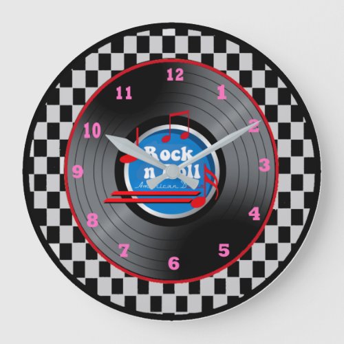 Rock n Roll Record Style Large Clock