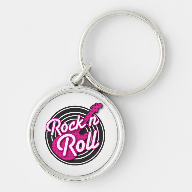 Rock N Roll rockabilly record design Keychain (Front)